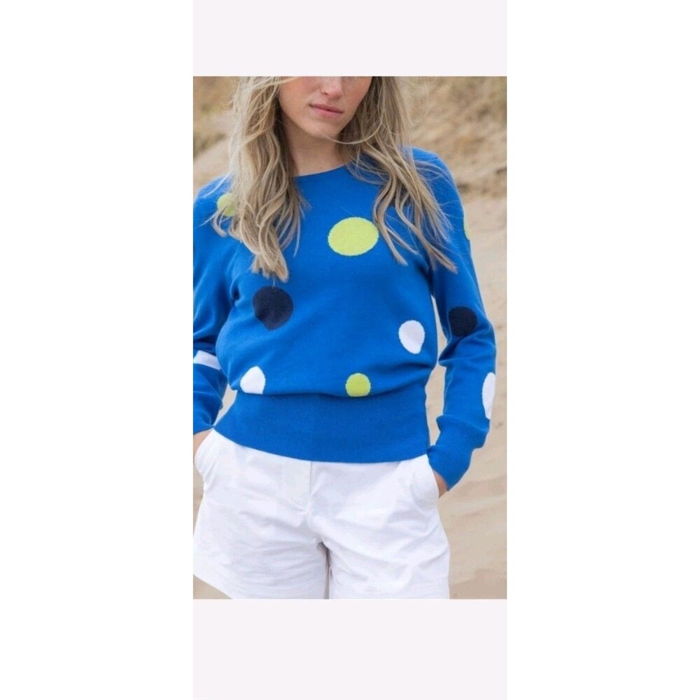 Marble Blue Tight-Knit 100% Cotton Polka Dot Pullover Sweater Long Sleeve XL